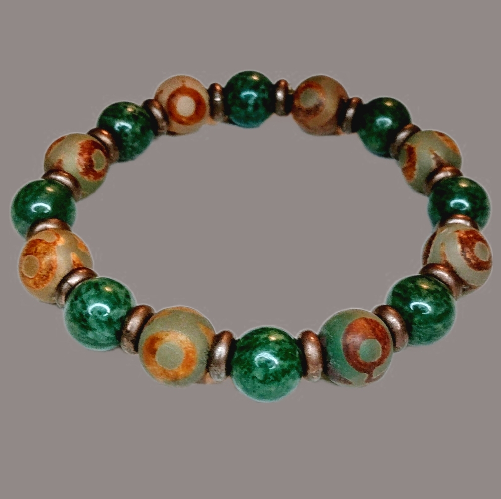 Tibetan Heaven's Eye Agate Beaded Stretch Bracelet